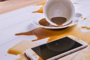 Spilled coffee on an iphone